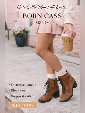 Born Cass Brown Distressed Suede Lace-Up Leather Boots Size 7M